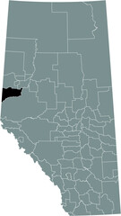Black flat blank highlighted location map of the COUNTY OF GRANDE PRAIRIE NO. 1 municipal district inside gray administrative map of the Canadian province of Alberta, Canada