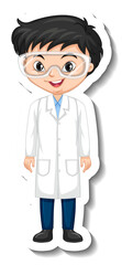 Scientist boy cartoon character sticker