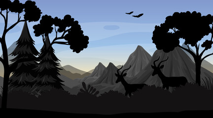 Fototapeta premium Silhouette forest landscape background