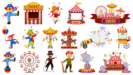 Set of circus characters and amusement park elements © blueringmedia