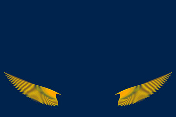 Gold wings of a bird on a blue background vector template. Bird wings. Golden color. Template for text. Background image. Abstract iDustration. Vector graphics. Magazine cover. Business card.