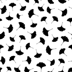 Papier Peint photo autocollant Noir et blanc Motif de répétition sans couture de feuille de gingko placé au hasard. Image vectorielle, graines d& 39 arbres volantes sur toute la surface imprimée sur fond blanc.
