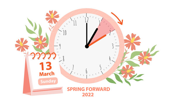 Spring Daylight Saving Time 2023. Banner reminder with changing