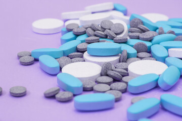 Obraz na płótnie Canvas Pills and capsules. Drug addiction problem/ Medicine concept of pain, depression, treatment.