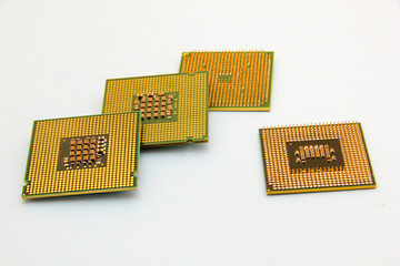 Geometric pattern of Pcb chip assembly on pcb. Laptop processor on printed circuit boards