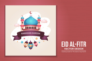 Hand drawn eid al-fitr with cute flat design