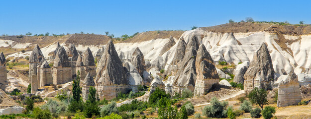 Fairy chimneys near Cavusin Town in Cappadocia