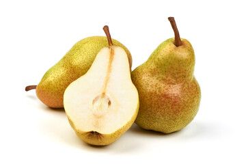 Juicy Williams pears, isolated on a white background.