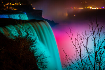 Niagara Falls at night with lights