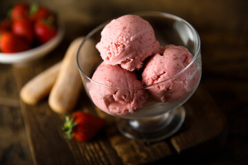 Homemade refreshing strawberry ice cream
