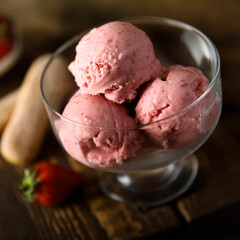 Homemade refreshing strawberry ice cream