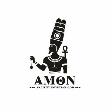 Ancient egyptian god amun silhouette. middle east protector with crown and scepter