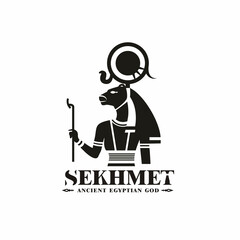 Sekhmet Silhouette of ancient egypt god lion death king middle east with crown and scepter