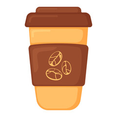 Coffee cup icon, concept cartoon organic beverage food vector illustration, isolated on white