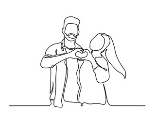 Man and woman showing heart with their hands one line illustration
