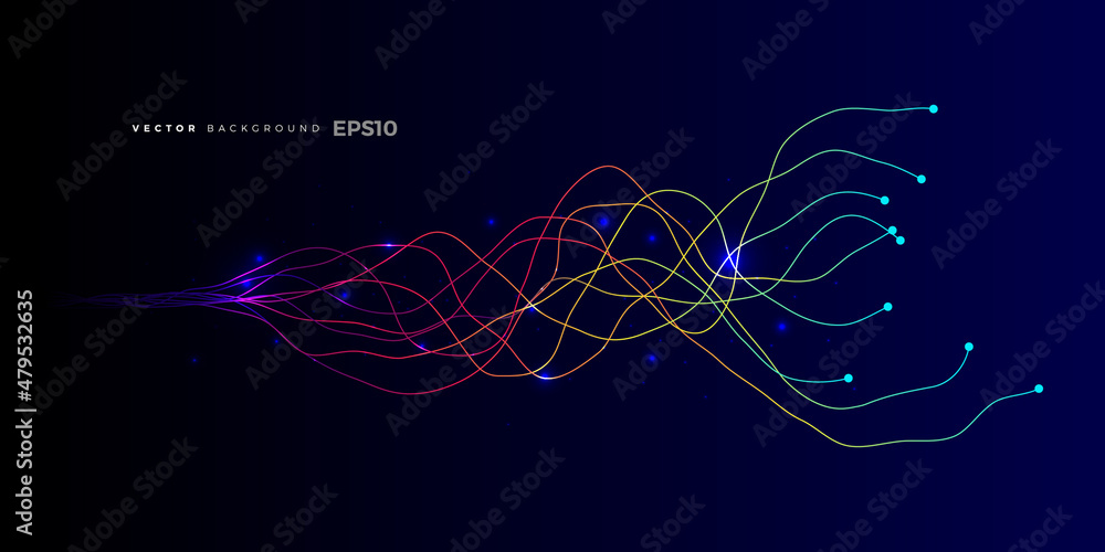 Poster fiber optics, data transformation vector background. big data technology, future of internet vector 