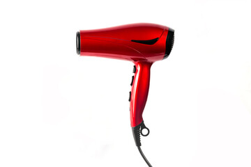Modern Hair Dryer Red and Black Professional Technologic Appliance Beauty Spa On a Blank Background