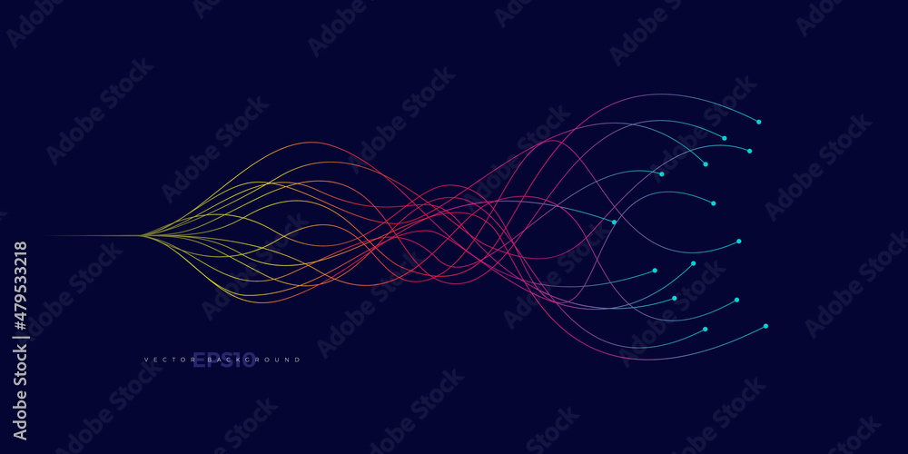 Poster fiber optics, data transformation vector background. big data technology, future of internet vector 