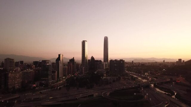 Santiago view from sky at goldenhour