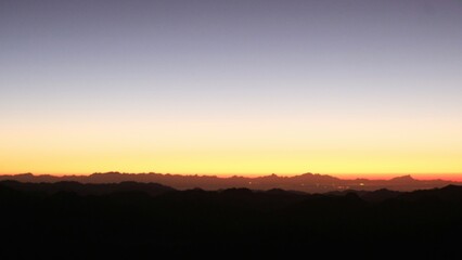 Sea view with mountains at dawn and sunrise