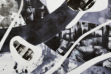 Black texture with curling stripes. Abstract black background. Chinese Ink Painting. Black and white background. Сurly lines and waves. Hand drawn monochrome picture for commercial, printing leaflets