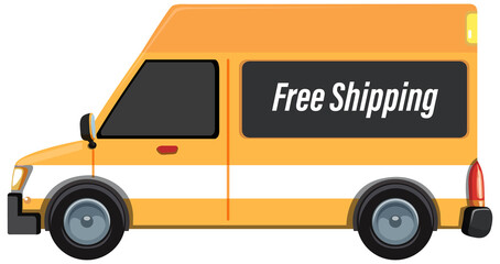 Yellow delivery van in cartoon style