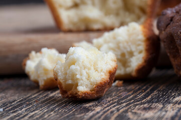 fresh cottage cheese cupcake on a wooden table
