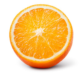 Orange half isolated. Cut orange slice isolate. Orange fruit half on white. With clipping path....