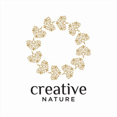 Set of natural ornament logo templates, logos and emblem designs in floral and natural cosmetics concept natural style linear round leaf style