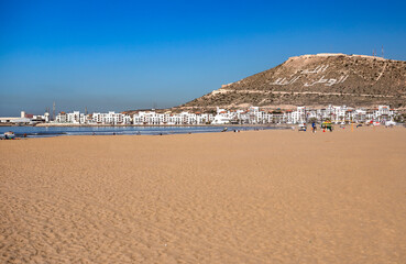 Agadir main beach in Agadir city, Morocco. Agadir is a major city in Morocco located on the shore...