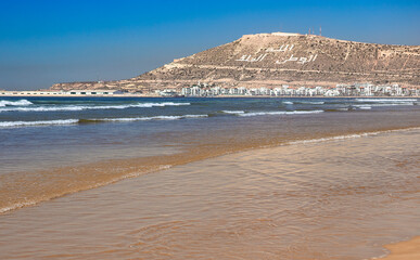 Agadir main beach in Agadir city, Morocco. Agadir is a major city in Morocco located on the shore...