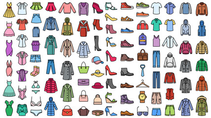 Clothes vector colored icon set