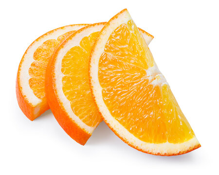 Orange slice isolated on white background. Orang fruit slices with clipping path. Full depth of field.