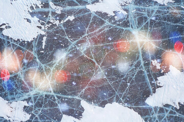 texture ice top view cracks transparent abstract background winter