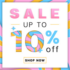 Sale up to 10% off Promotion Discount Online Shopping Abstract Blue Pink Orange Mountain Geography Contour Map 3D Layer Cutout Paper Card Advertising Web Banner Marketing