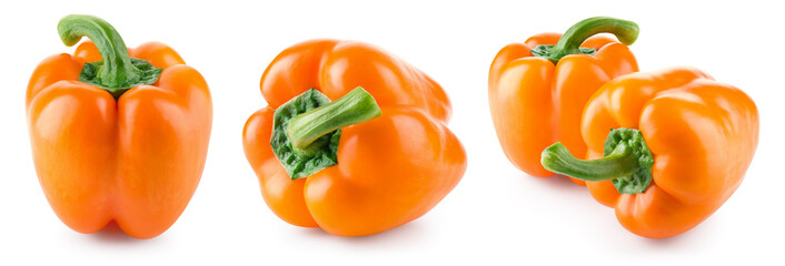 Pepper isolated. Paprika on white background. Orange bell pepper. With clipping path.
