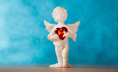 Valentine day. Red heart. Love concept. Angel 