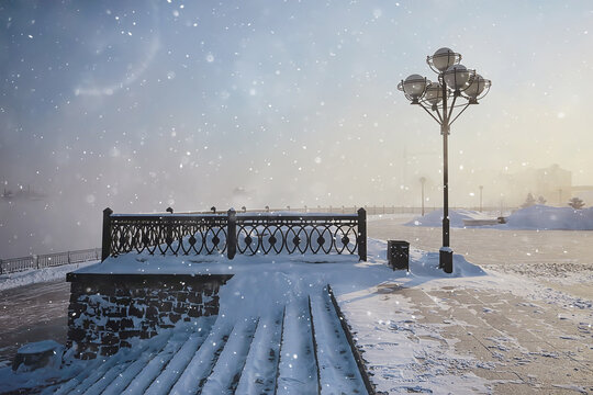 Landscape irkutsk winter city embankment lanterns