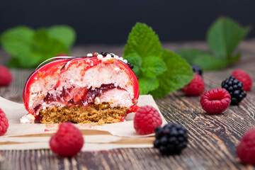 fresh cake with red raspberry jam