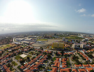 Aerial drone photography of Talatona city in Belas, residential area with condominiums with luxury houses and luxury office buildings, in the metropolitan area of Luanda in Angola