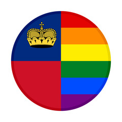 Obraz premium round icon with liechtenstein and rainbow flags. vector illustration isolated on white background