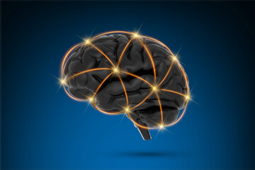 Human brain with point networks, artificial intelligence concept