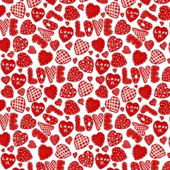 The pattern valentine's day bright inscription love this and other elements in the form of red hearts with patterns on a white background is suitable for a print of an adult and a child