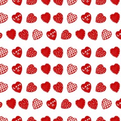 The pattern of red hearts on a white background for the holiday valentine's day can be used as a print of adult and casual clothes