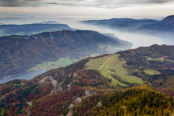Panorama of the Alps from the top of the Schafberg mountain