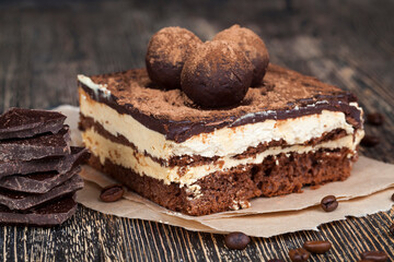 chocolate cake with buttercream , close up