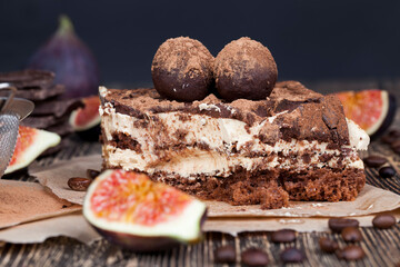 chocolate cake with buttercream , close up