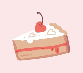 Saint Valentine's day cake with decorations. Vector holiday greeting design element for cards and posters.