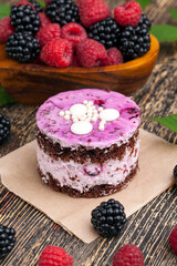 berry cake with chocolate cakes and butter cream with berry jam