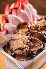 Delicious Ice Cream Gelatto Chocolate Strawberry Colorful Flavor Coconut Caramel Melted